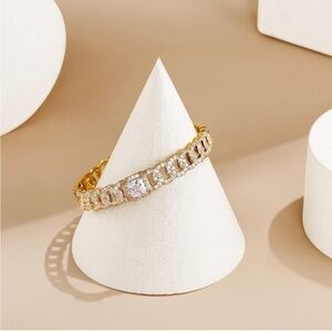 Gold 14k Gold Plated Cubic Zirconia Cuff Bracelet